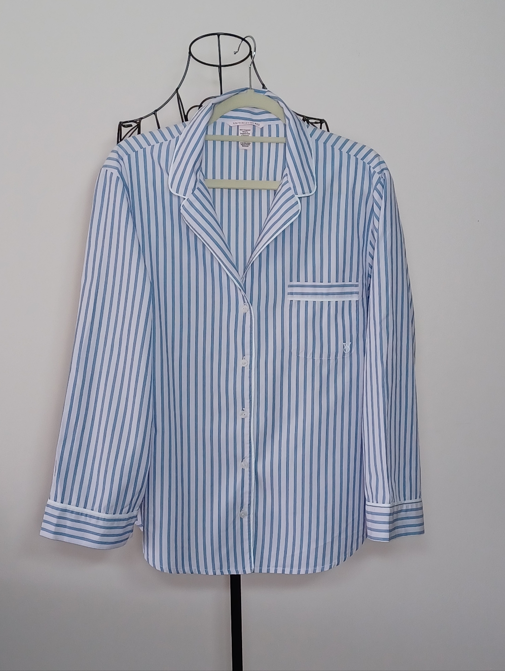 Victoria's Secret Blue Striped Cotton Pajama Top- Size L